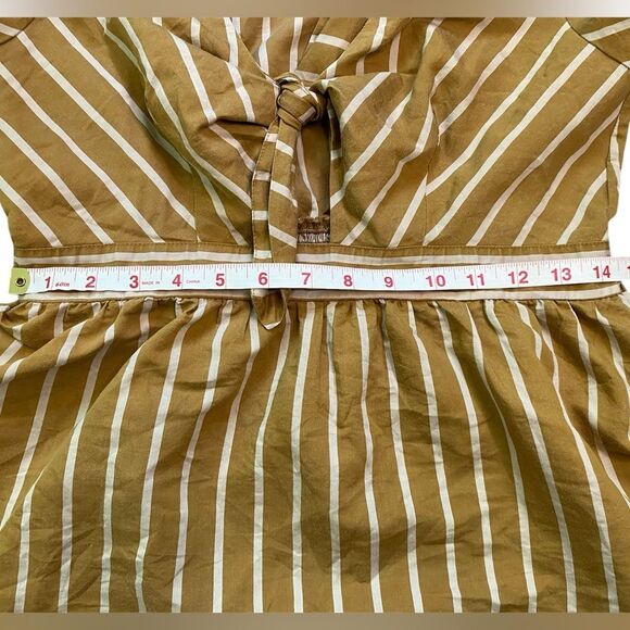 LOFT Beach Golden Tan and White Striped Tie Front Short Sleeve Blouse - Picture 4 of 11